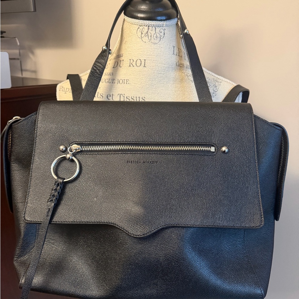 Rebecca Minkoff Black Leather Top-Handle Satchel with Ring Tassel